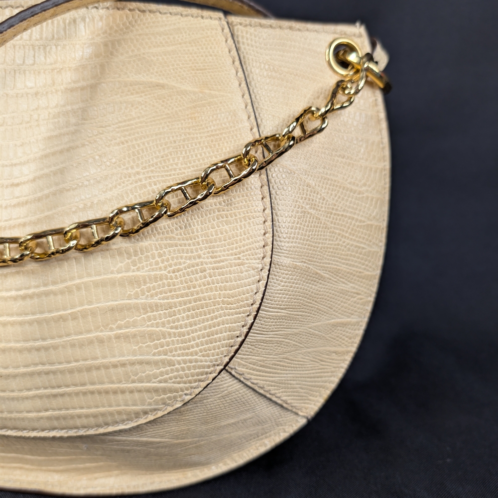 Ulla Johnson Mira Crossbody Bag Cream Lizard Embossed Goatskin Leather Tan Small - Picture 3 of 12